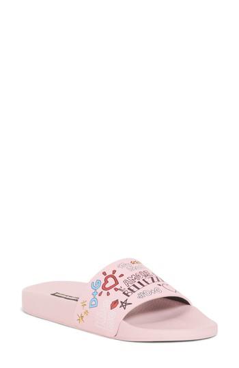 Women's Dolce & Gabbana Mural Graffiti Slide Sandal .5us / 41eu - Pink