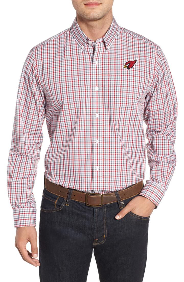 Men's Cutter & Buck Arizona Cardinals - Gilman Regular Fit Plaid Sport Shirt, Size - Red