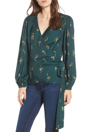 Women's Hinge Floral Spot Wrap Top, Size - Green