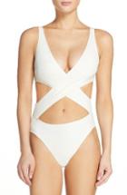 Women's Solid & Striped Poppy Cutout One-piece Swimsuit - Ivory