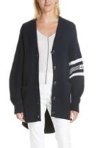 Women's Rag & Bone Addams Varsity Stripe Merino Wool Cardigan, Size - Blue