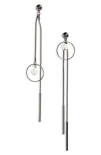 Women's Bp. Circle & Imitation Pearl Chain Drop Earrings