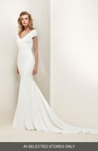 Women's Pronovias Dralan Beaded Sleeve Crepe & Tulle Mermaid Gown, Size In Store Only - Ivory