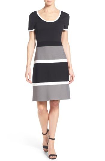 Women's Anne Klein Colorblock A-line Knit Dress - Black