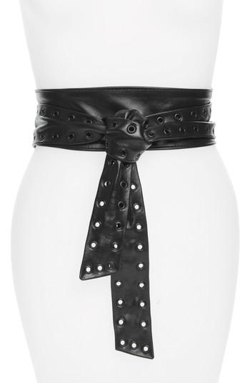 Women's Ada Bowie Handmade Leather Wrap Belt, Size - Black