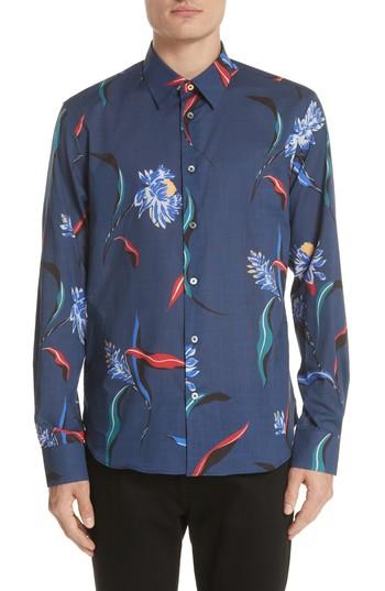 Men's Paul Smith Floral Woven Shirt - Blue