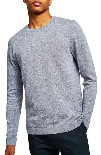 Men's Topman Side Rib Cotton Sweater - Blue