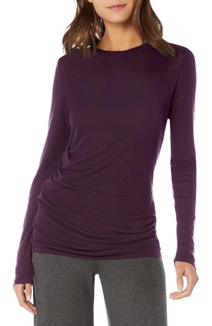 Women's Michael Stars Side Gather Long Sleeve Cotton Blend Top, Size - Purple