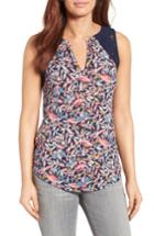 Women's Lucky Brand Della Back Keyhole Floral Knit Tank - Blue