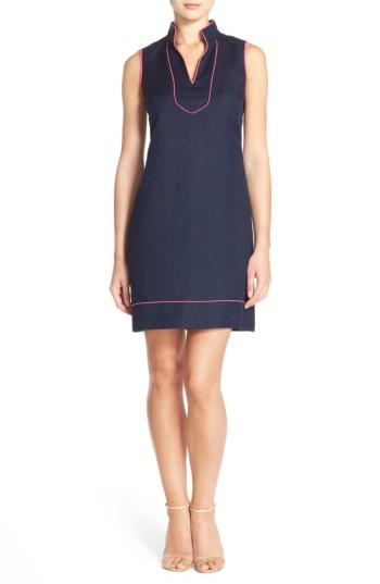 Women's Eliza J Piped Linen Blend A-line Dress - Blue