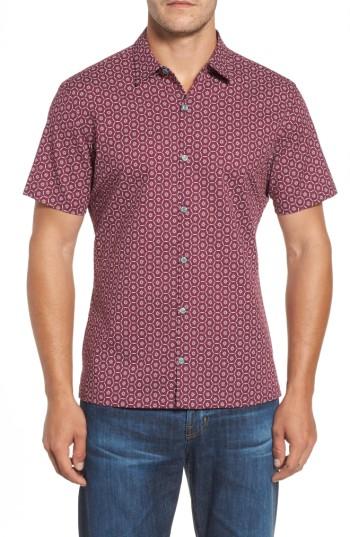 Men's Tori Richard Hex Yeah! Print Pucker Lawn Sport Shirt - Red