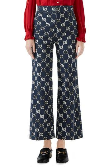 Women's Gucci Gg Embroidered Jersey Crop Pants Us / 38 It - Blue