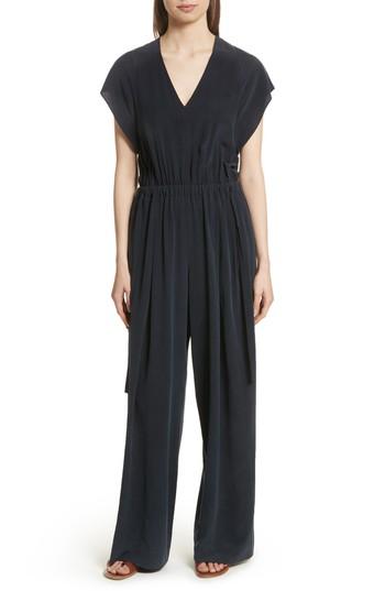 Women's Vince Flutter Sleeve Open Back Silk Jumpsuit - Blue