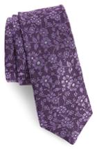 Men's Ted Baker London Floral Silk Skinny Tie, Size - Purple