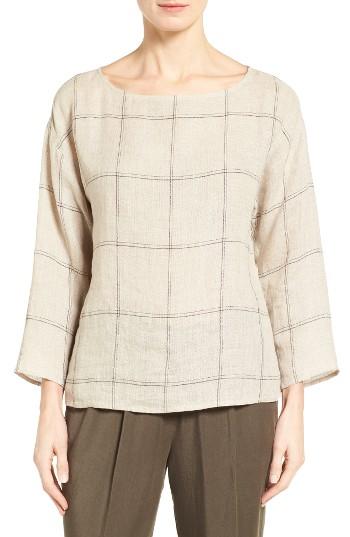 Women's Eileen Fisher Windowpane Plaid Organic Linen Top