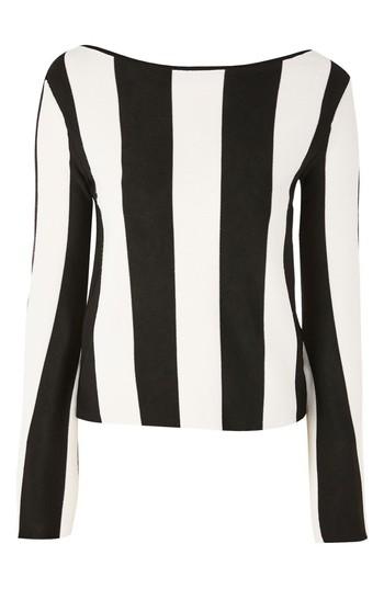 Women's Topshop Stripe Split Sleeve Sweater Us (fits Like 6-8) - Black