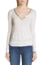 Women's St. John Collection Embellished Wool, Silk & Cashmere Sweater - White