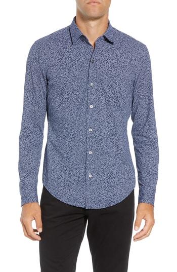 Men's Boss Robbi Performance Stretch Cotton Sport Shirt - Blue