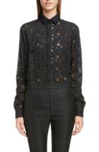 Women's Oscar De La Renta Pleated Feather Detail Blouse - Black