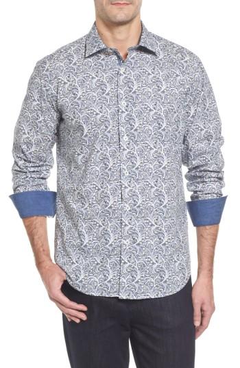 Men's Bugatchi Slim Fit Print Sport Shirt - Blue