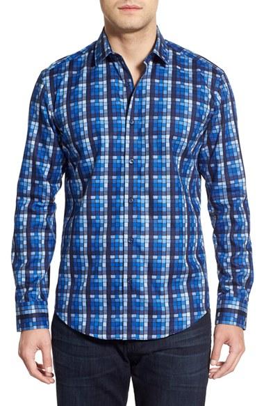 Men's Bugatchi Classic Fit Print Sport Shirt - Blue