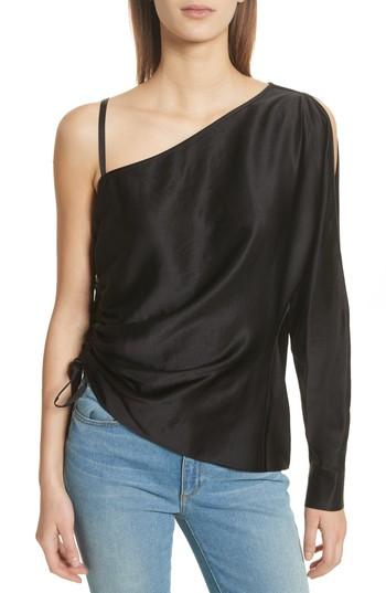 Women's T By Alexander Wang Satin One-sleeve Blouse - Black