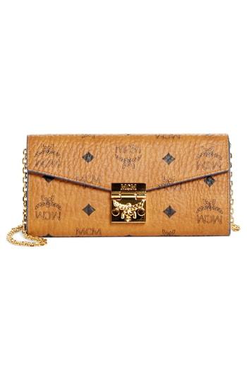Women's Mcm Large Visetos Wallet On A Chain - Brown