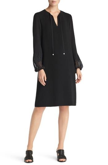 Women's Lafayette 148 New York Eli Embroidered Cuff Chiffon Dress, Size - Black