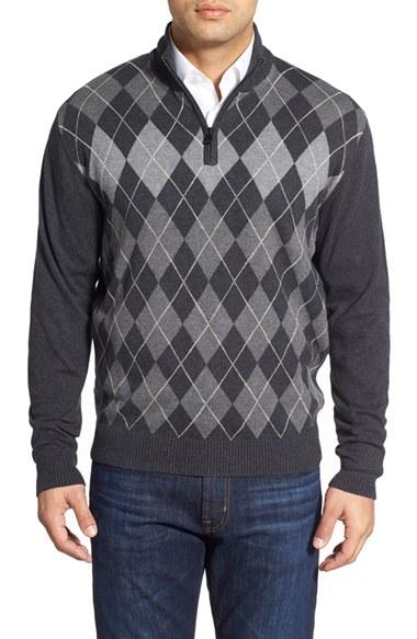 Men's Cutter & Buck 'blackcomb' Quarter Zip Argyle Knit Pullover