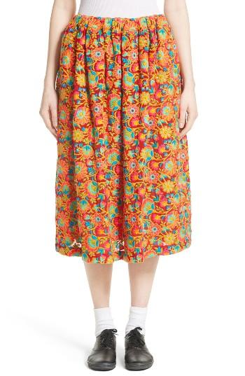 Women's Comme Des Garcons Floral Embroidered Midi Skirt