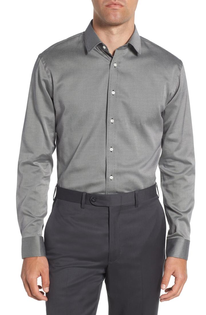 Men's Nordstrom Men's Shop Trim Fit Twill Dress Shirt .532/33 - Black