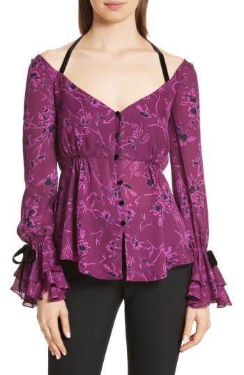 Women's Cinq A Sept Mabel Floral Print Silk Top - Pink