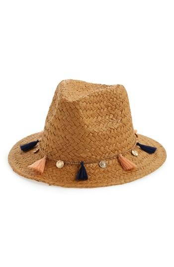 Women's Bp. Tassel & Coin Detail Straw Fedora - Beige