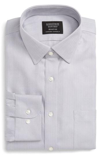 Men's Nordstrom Men's Shop Smartcare(tm) Traditional Fit Herringbone Dress Shirt .5 - 32/33 - Grey