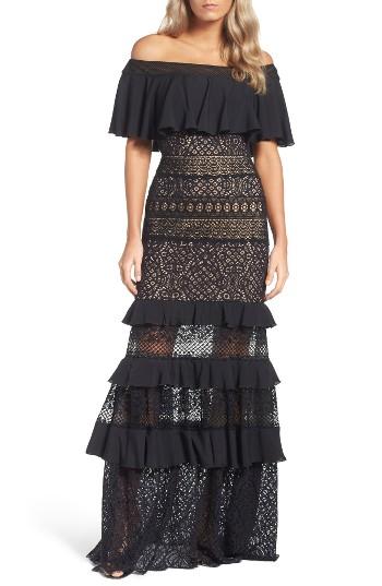 Women's Tadashi Shoji Off The Shoulder Tiered Gown