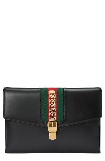 Gucci Maxi Sylvie Leather Clutch - Black