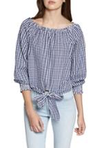 Women's Sanctuary Claire Pinstripe Tie Front Cotton Top, Size - Blue