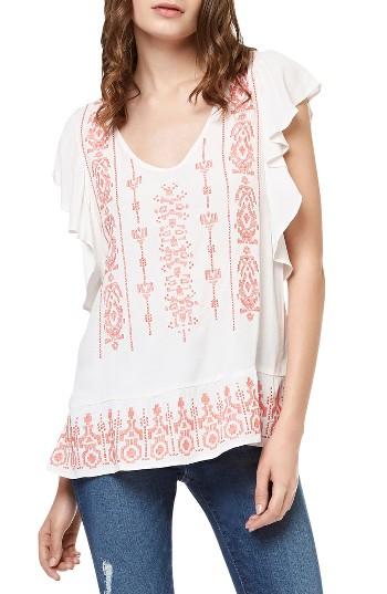 Women's Sanctuary Ava Embroidered Flutter Sleeve Top - White