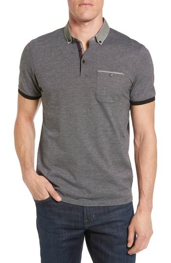 Men's Ted Baker London Leeds Oxford Modern Slim Fit Polo (xxl) - Black