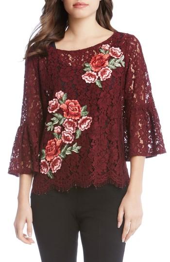 Women's Karen Kane Lace Embellished Bell Sleeve Top - Burgundy
