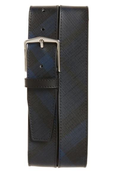 Men's Burberry 'joe' Check Pattern Belt 0 Eu - Navy/ Black
