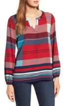 Women's Chaus Banner Plaid Split Neck Top - Red