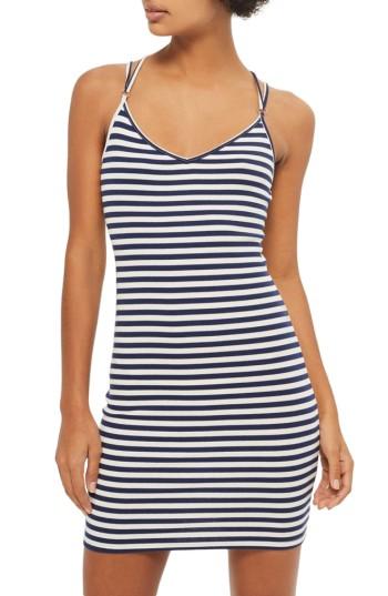 Women's Topshop Stripe Strappy Body-con Minidress Us (fits Like 0) - Blue