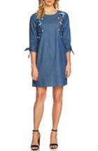 Women's Cece Floral Embroidered Denim Tie Sleeve Dress