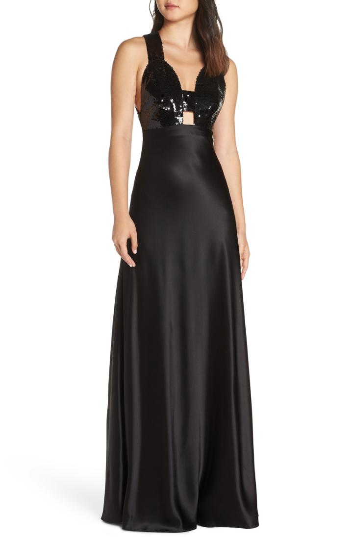 Women's Jill Jill Stuart Sanna Strappy Sequin & Satin Gown - Black