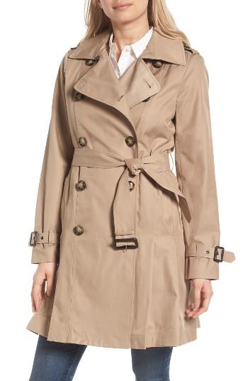 Women's Michael Michael Kors Double Breasted Skirted Trench Coat, Size - Beige