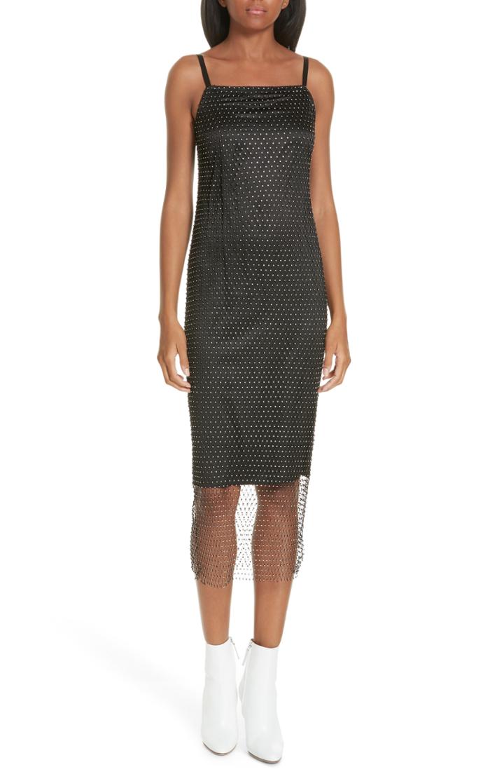 Women's Opening Ceremony Rhinestone Net Slipdress - Black