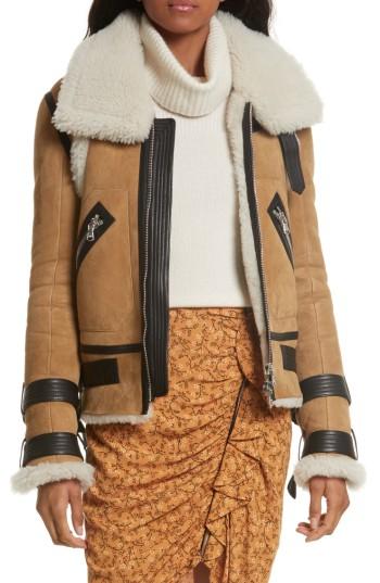 Women's Veronica Beard Windsor Genuine Shearling Pilot Jacket - Beige