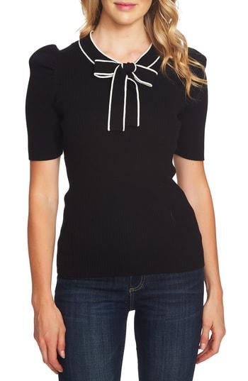 Women's Cece Bow Neck Puff Sleeve Sweater - Black