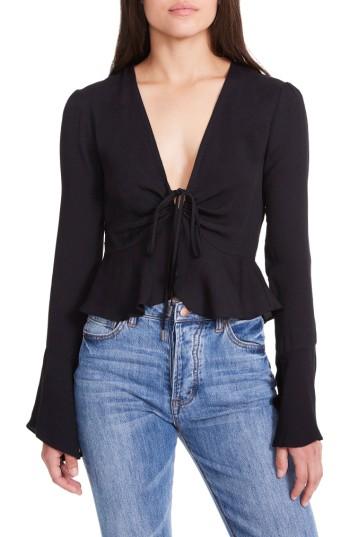 Women's Afrm Scarlett Tie Front Crop Top - Black